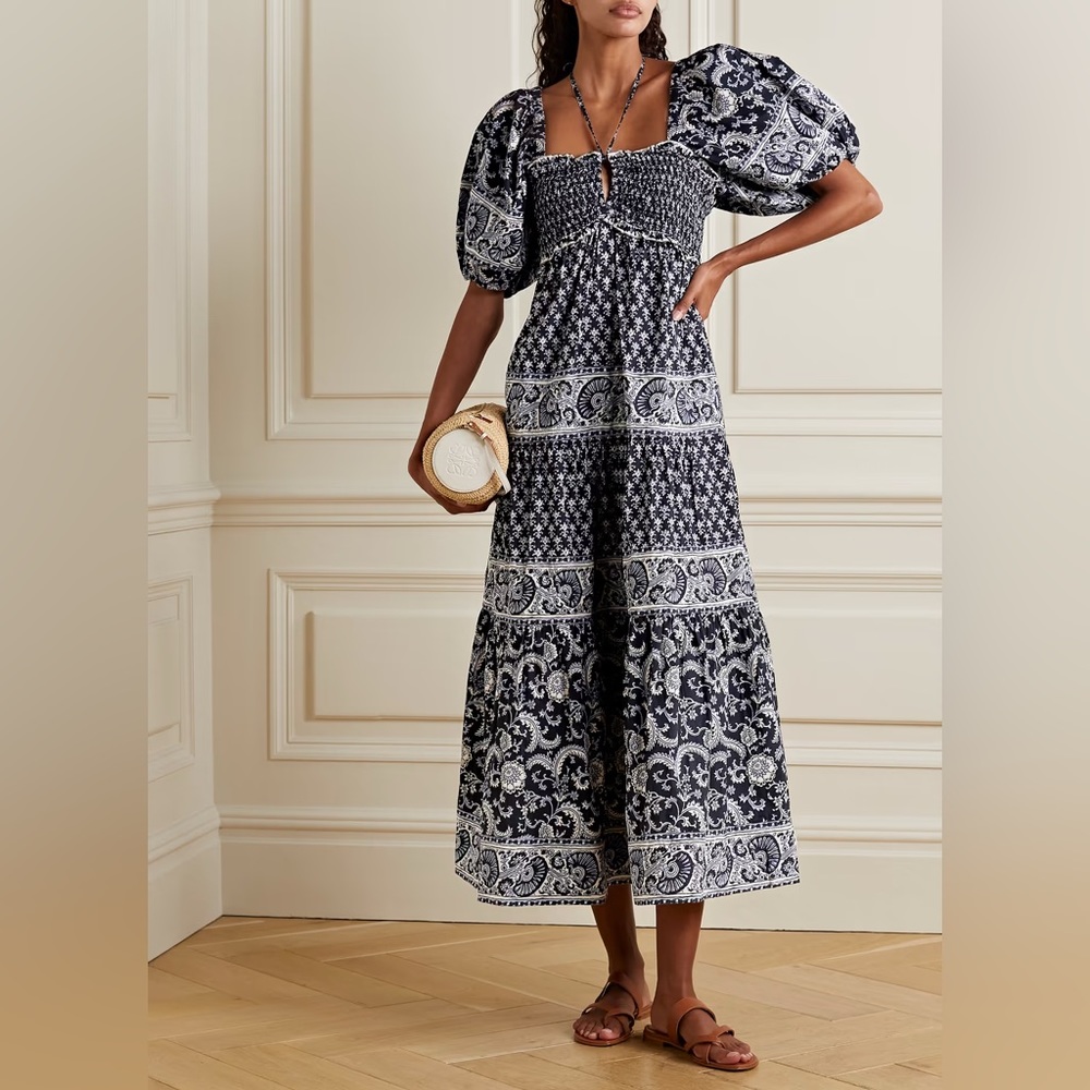 Sea - Jasper Tiered Shirred Floral-print Cotton-poplin Midi Dress